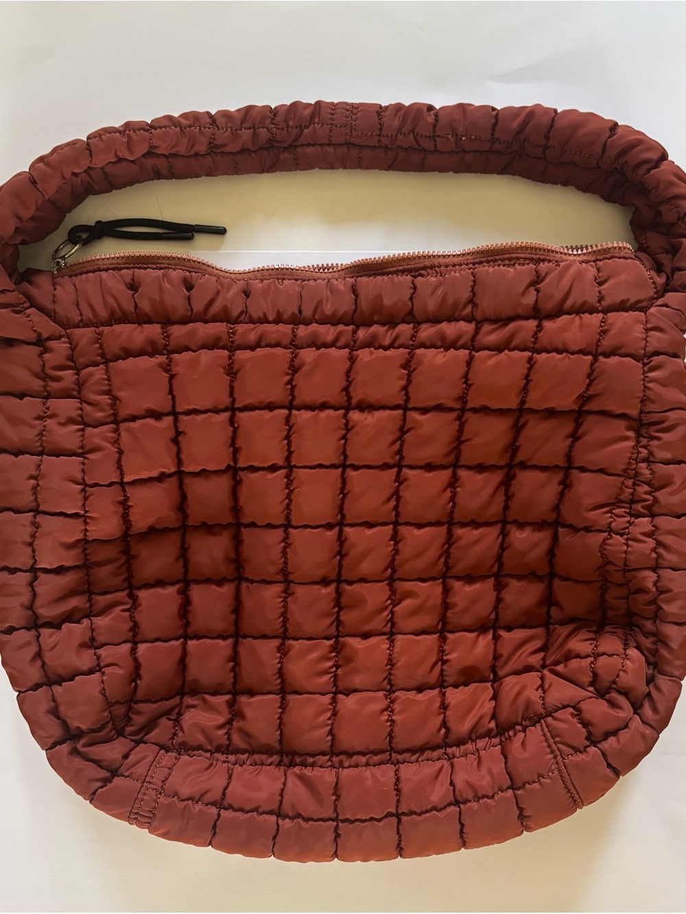 Free People Quilted Carry All Puffer Shoulder Bag in Deep Coral Rust - Picture 6 of 6